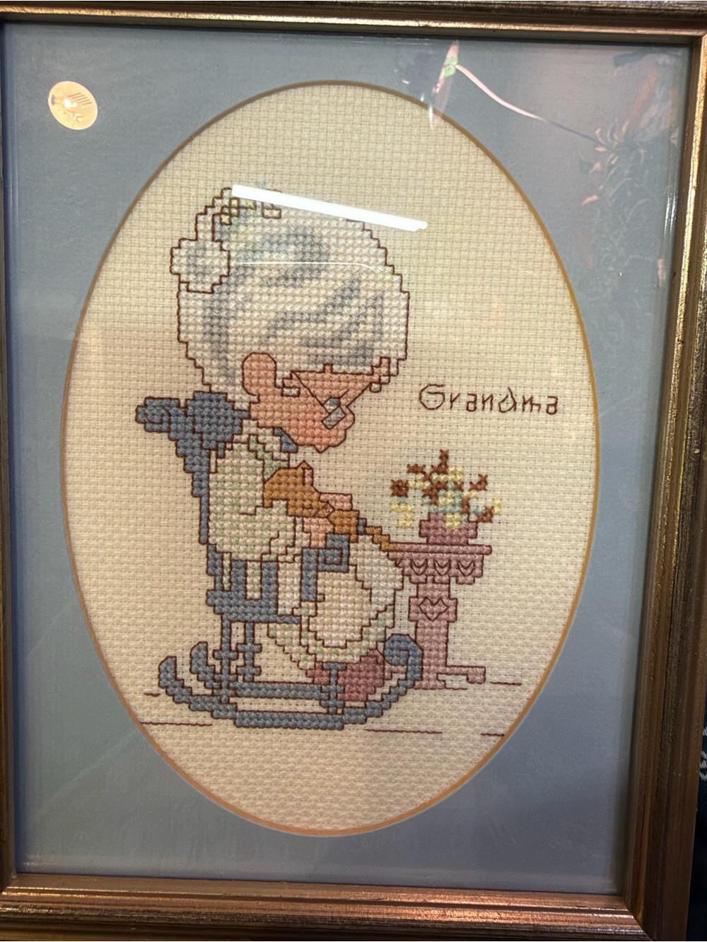 Vintage precious Moments Grandma “You’re a precious Gem” cross stitch.